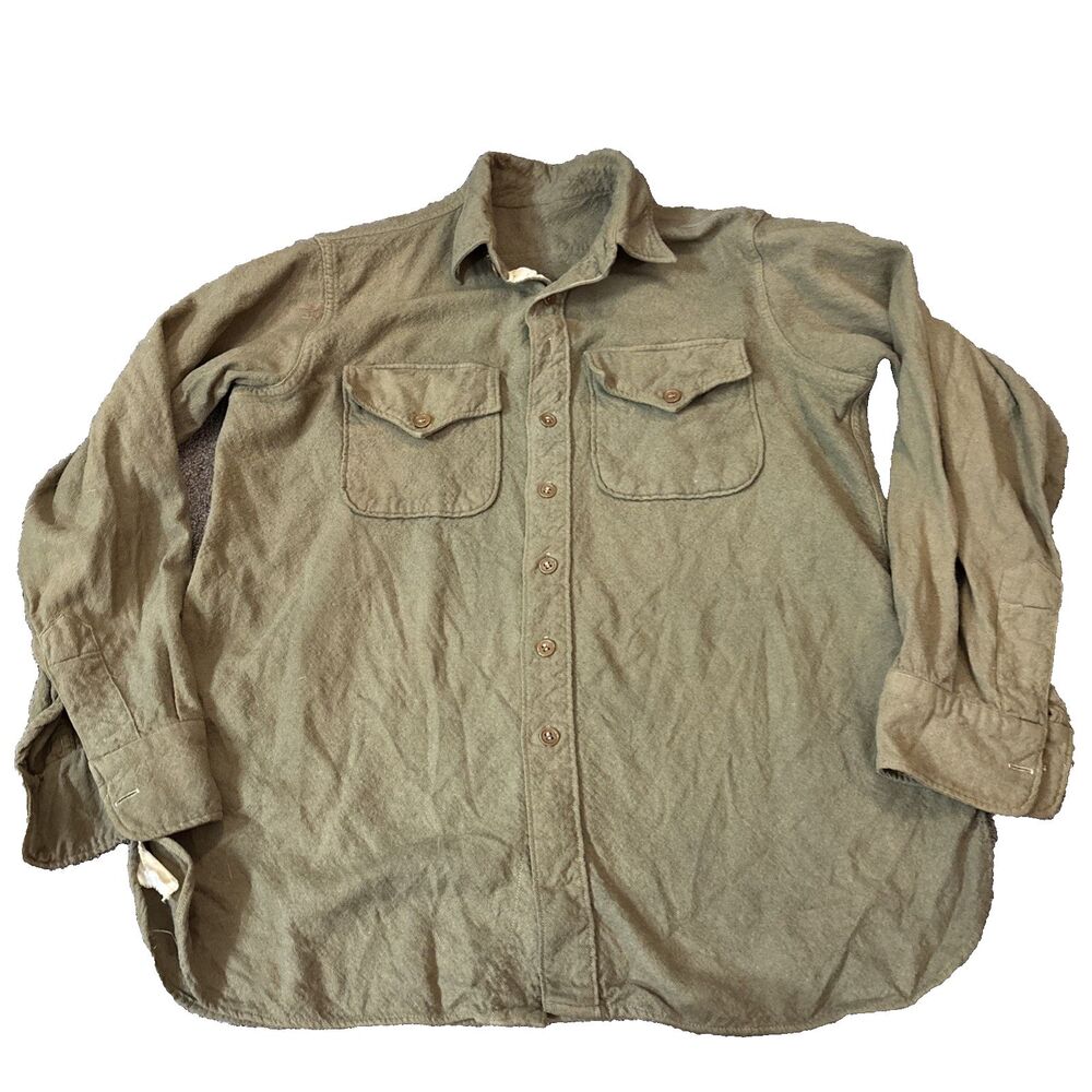 Vintage 1940s WWII US Army Canvas Work Shirt Distressed Sanforized Stencil 22PIP